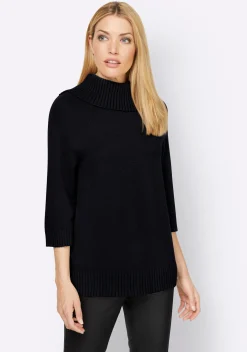 Pullover|heine Rollkragenpullover mit 3/4-langen Raglan-Ärmeln schwarz