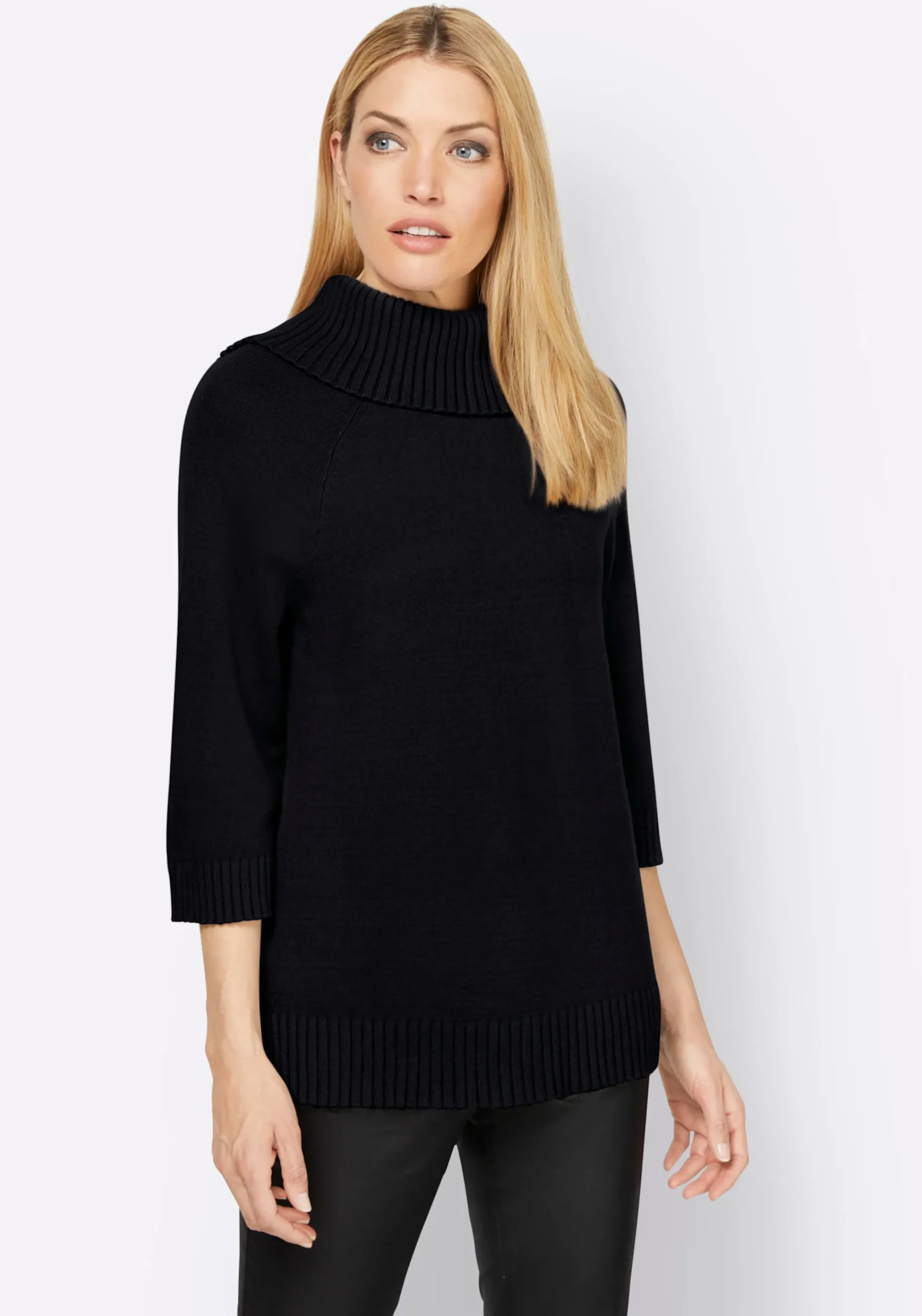 Pullover|heine Rollkragenpullover mit 3/4-langen Raglan-Ärmeln schwarz