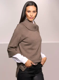 Pullover|heine Rollkragenpullover mit 3/4-langen Raglan-Ärmeln taupe