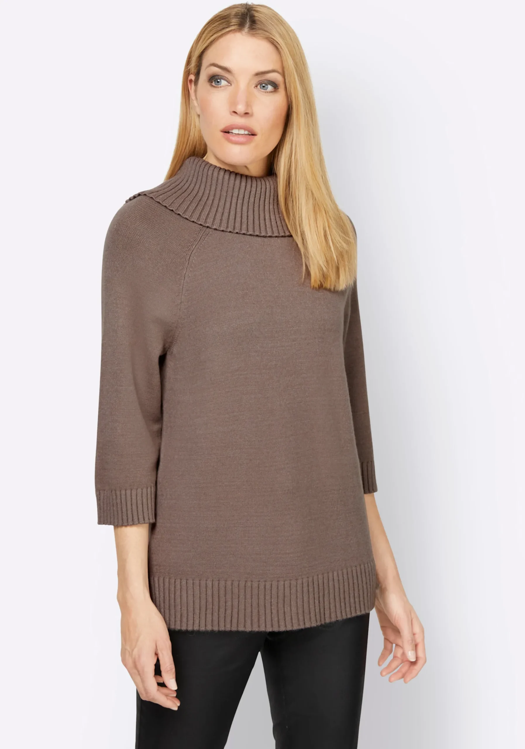 Pullover|heine Rollkragenpullover mit 3/4-langen Raglan-Ärmeln taupe