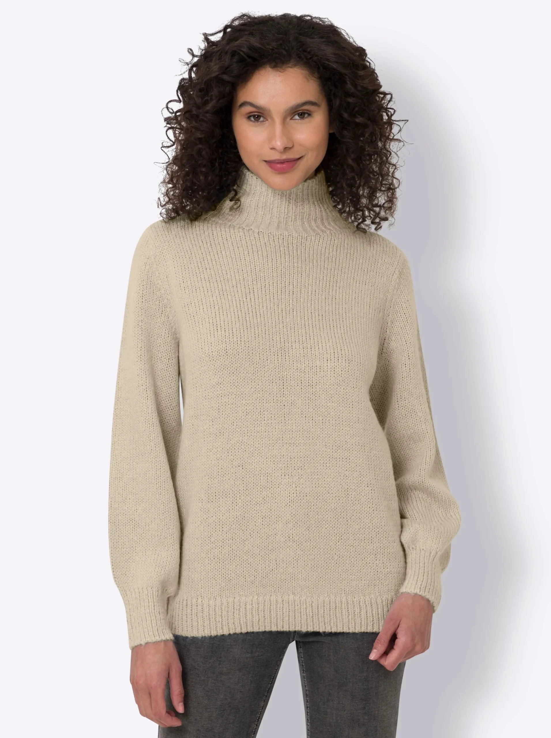 Pullover|heine Rollkragenpullover mit leichten Ballonärmeln beige