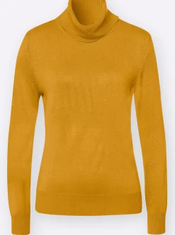 Basics|Pullover| Rollkragenpullover mit Ripp-Bündchen ocker