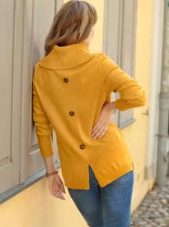 Pullover| Rollkragenpullover mit Schlitz hinten ocker