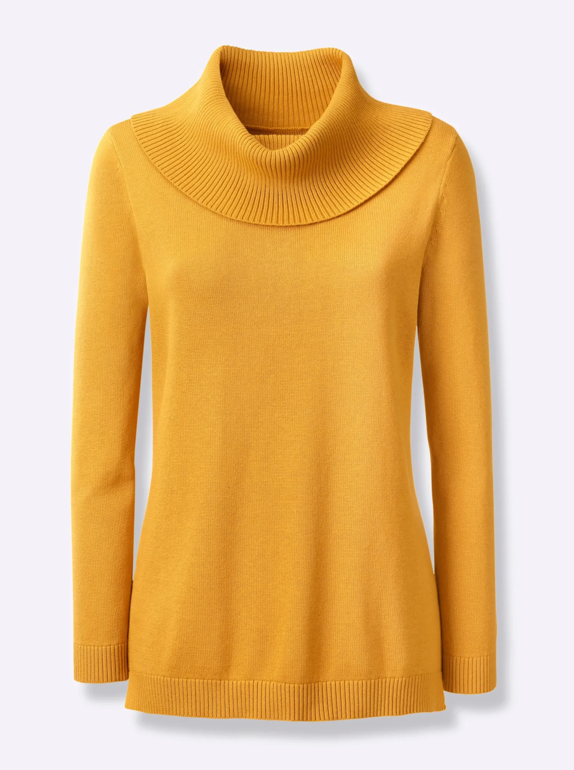 Pullover| Rollkragenpullover mit Schlitz hinten ocker