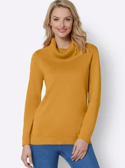 Pullover| Rollkragenpullover mit Schlitz hinten ocker