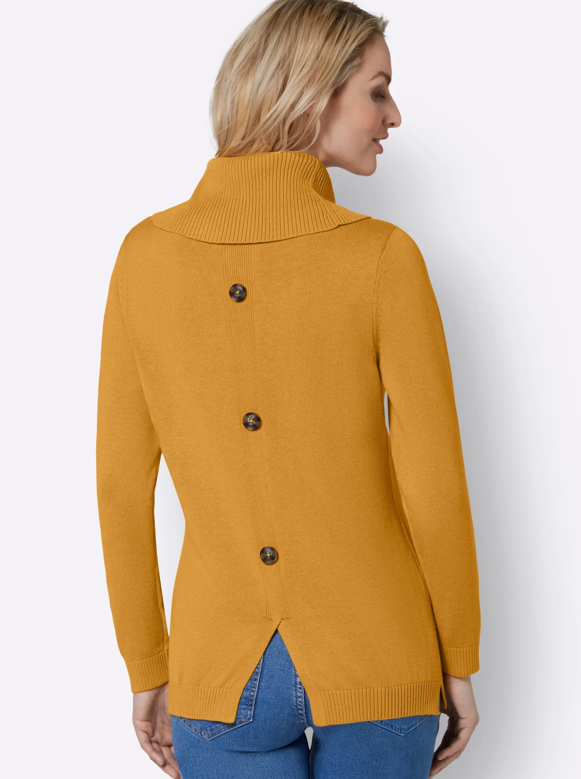 Pullover| Rollkragenpullover mit Schlitz hinten ocker