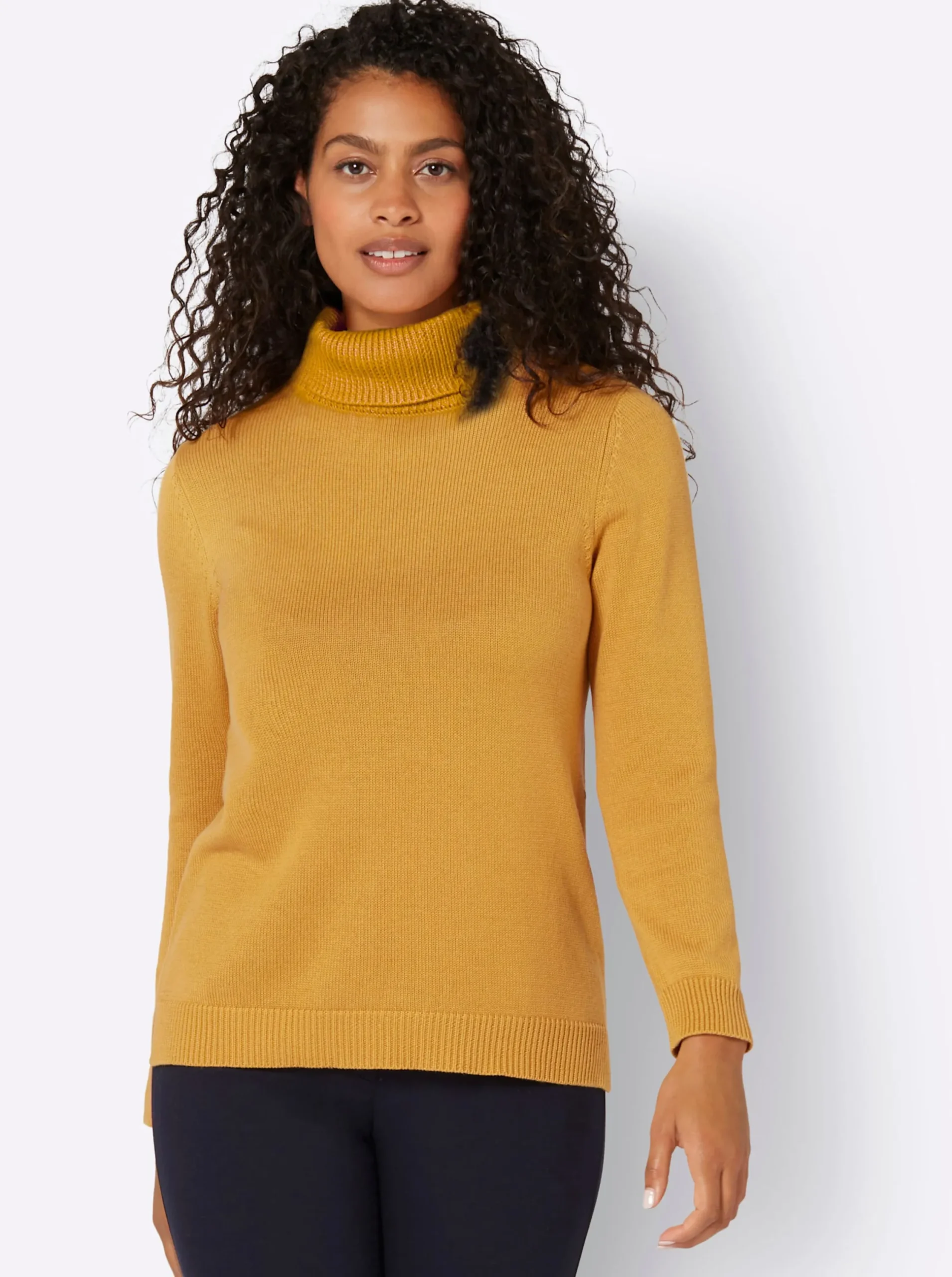 Pullover| Rollkragenpullover mit Seitenschlitzen ocker