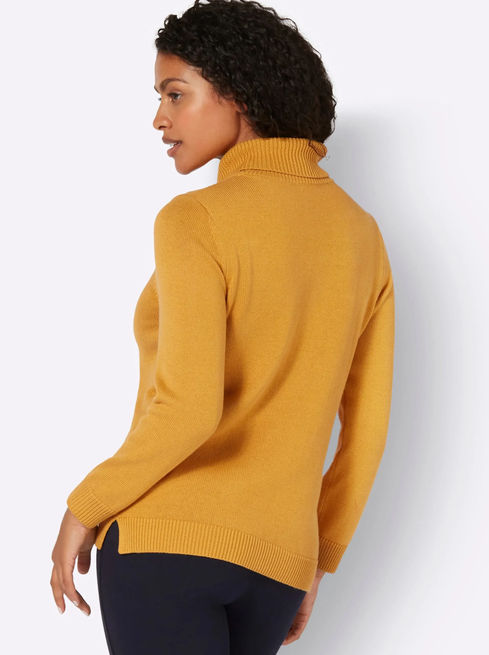 Pullover| Rollkragenpullover mit Seitenschlitzen ocker