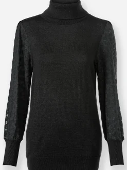 Pullover|heine Rollkragenpullover mit Spitzen-Ärmeln schwarz