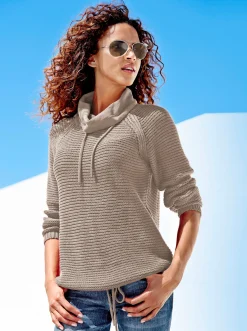 Pullover| Rollkragenpullover mit Tunnelzug und Bindeband taupe