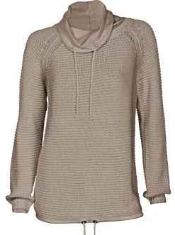 Pullover| Rollkragenpullover mit Tunnelzug und Bindeband taupe