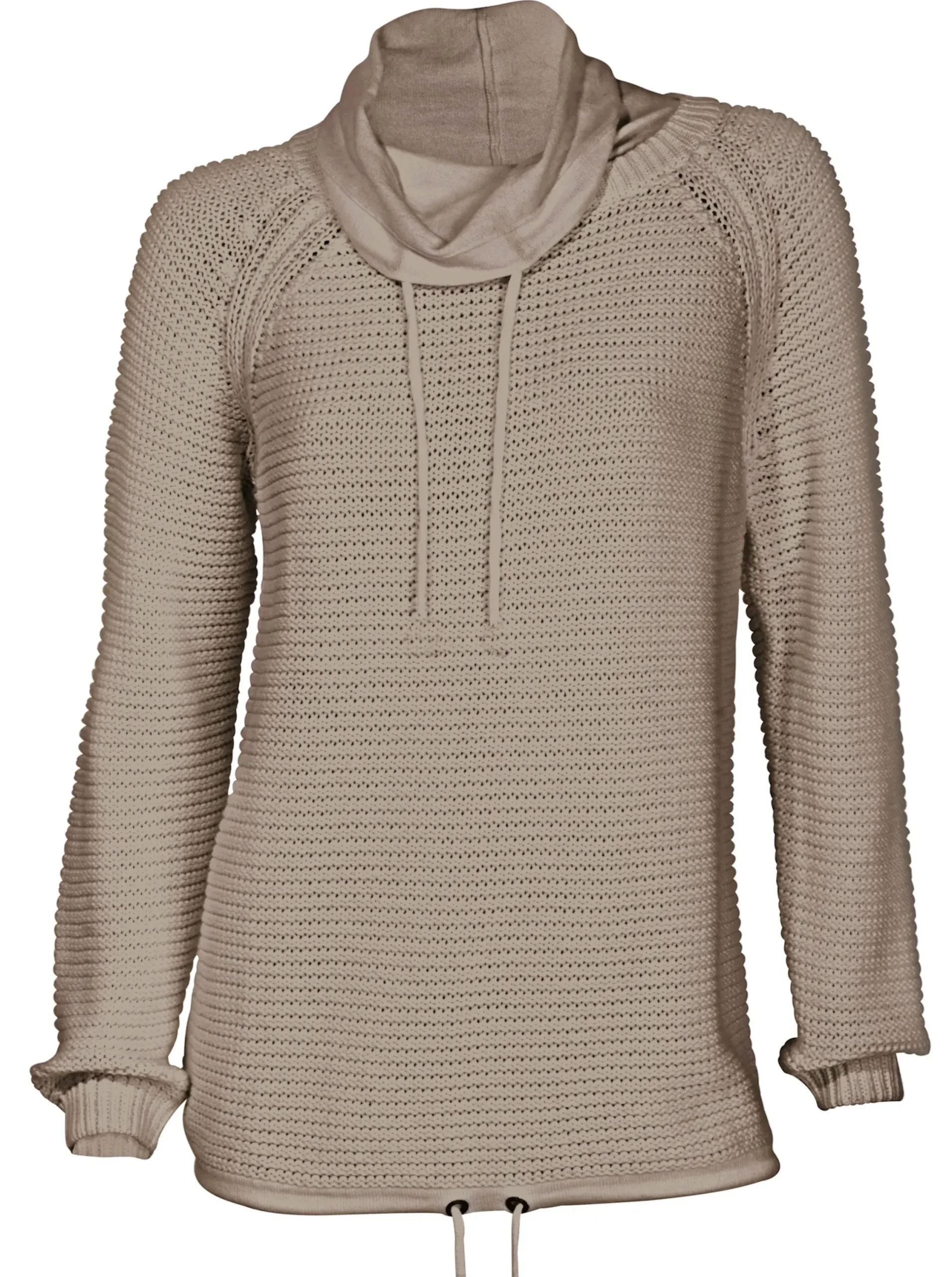 Pullover| Rollkragenpullover mit Tunnelzug und Bindeband taupe