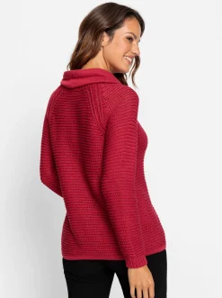 Pullover| Rollkragenpullover mit Tunnelzug und Bindeband himbeerrot