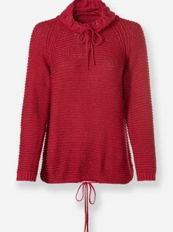 Pullover| Rollkragenpullover mit Tunnelzug und Bindeband himbeerrot