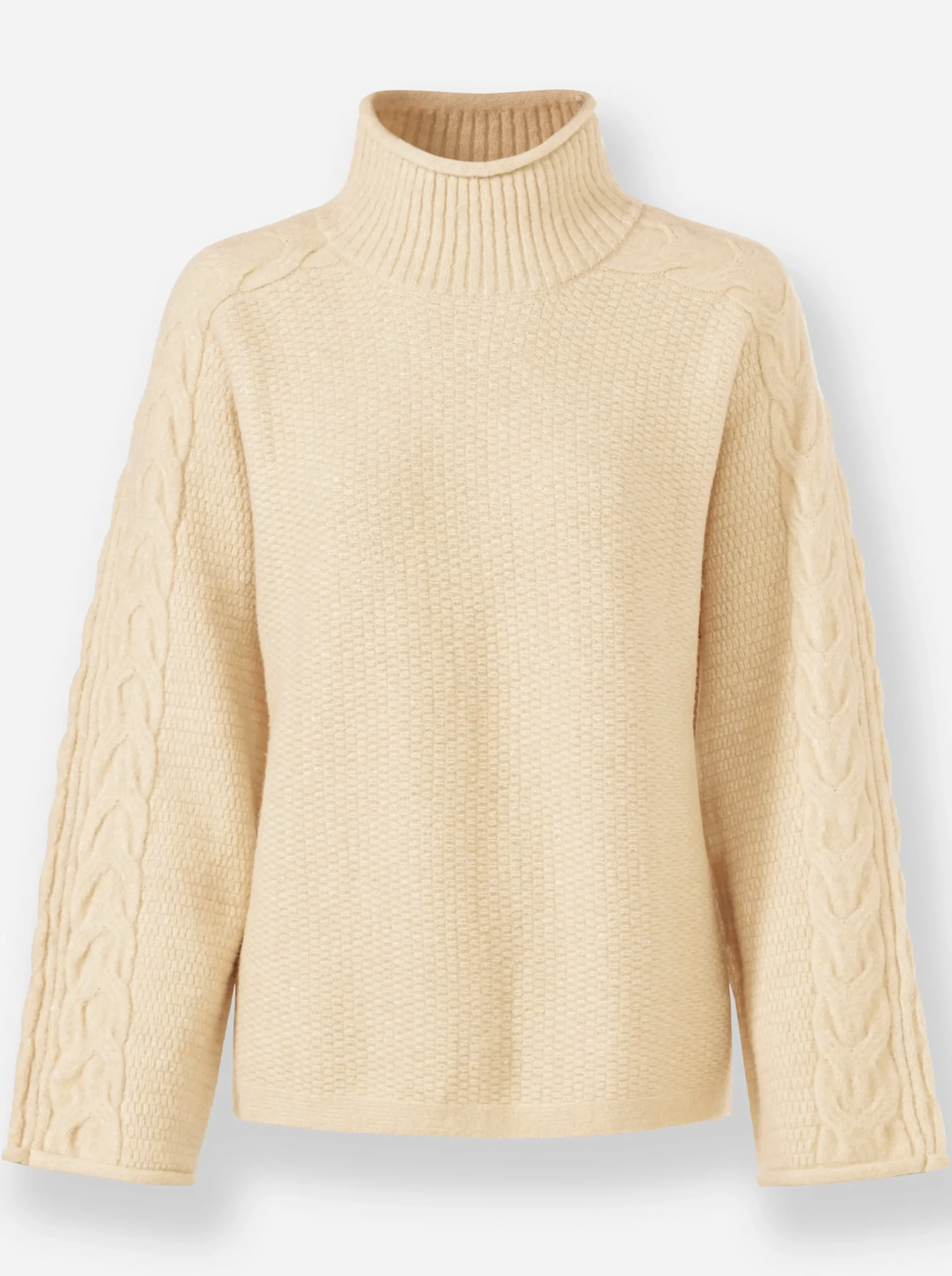 Pullover|heine Rollkragenpullover mit Zopfmuster und Rollkanten an den Ärmeln sand-meliert