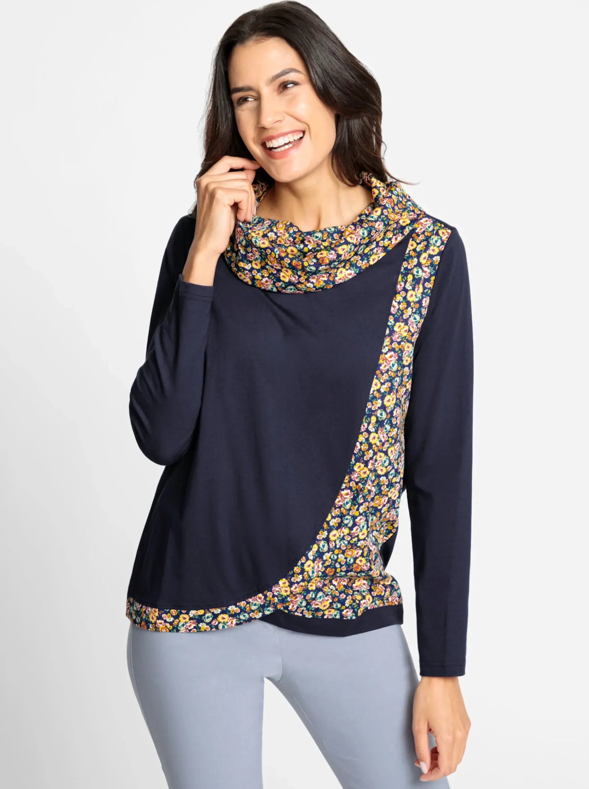 Shirts| Rollkragenshirt marine-ocker-gemustert