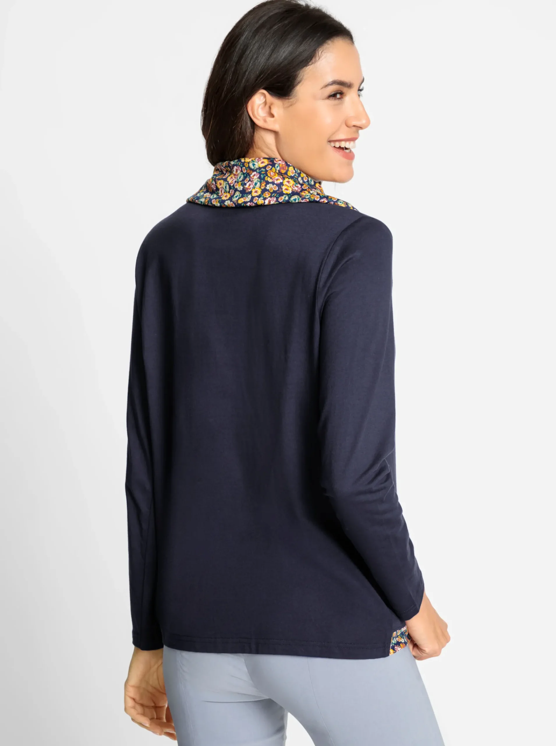 Shirts| Rollkragenshirt marine-ocker-gemustert