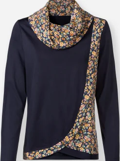 Shirts| Rollkragenshirt marine-ocker-gemustert