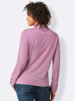 Shirts|CREATION L PREMIUM Rollkragenshirt magenta-ecru-geringelt