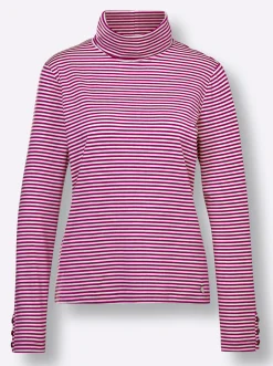 Shirts|CREATION L PREMIUM Rollkragenshirt magenta-ecru-geringelt