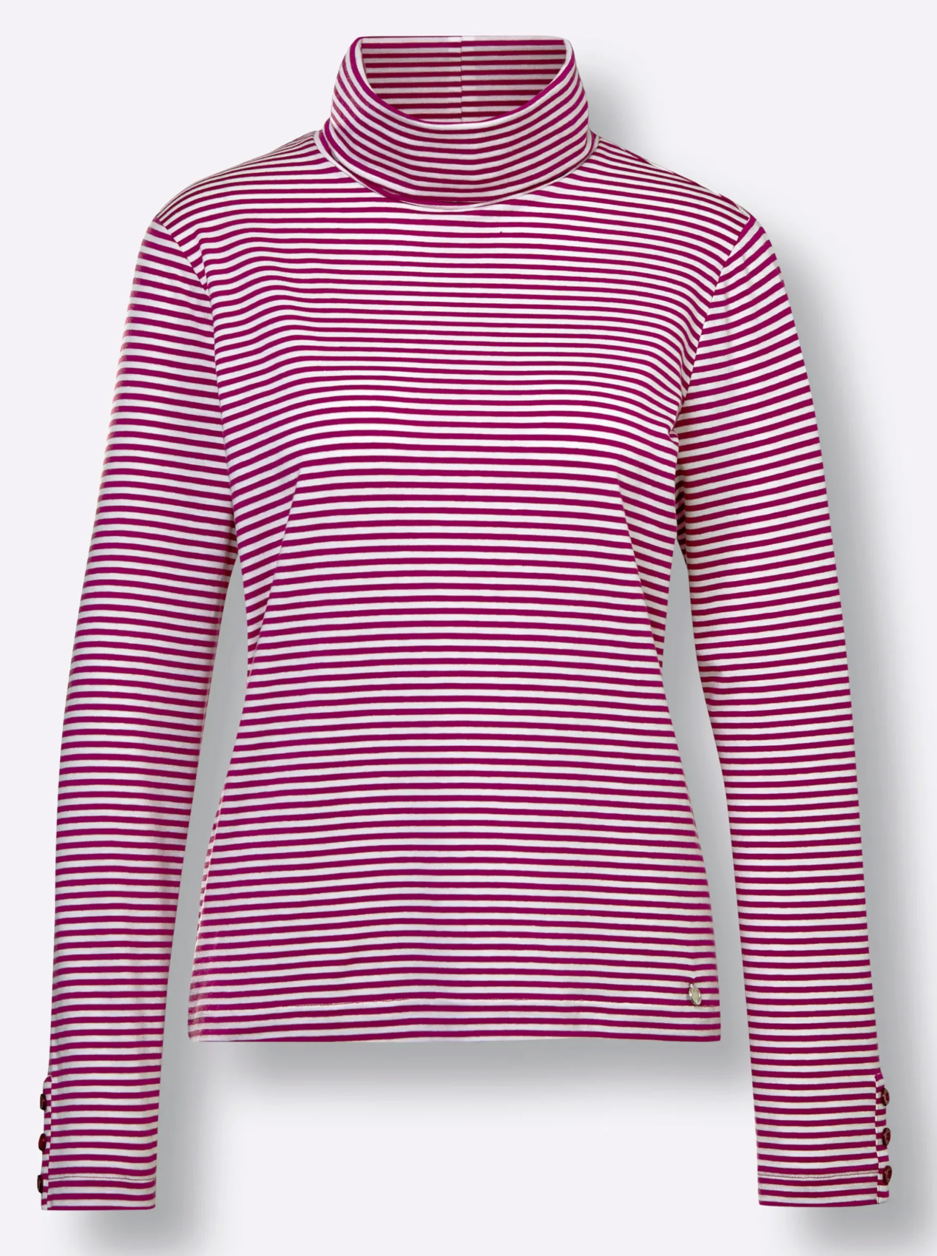 Shirts|CREATION L PREMIUM Rollkragenshirt magenta-ecru-geringelt