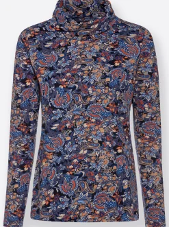 Shirts| Rollkragenshirt im floralen Druckmuster marine-terra-bedruckt