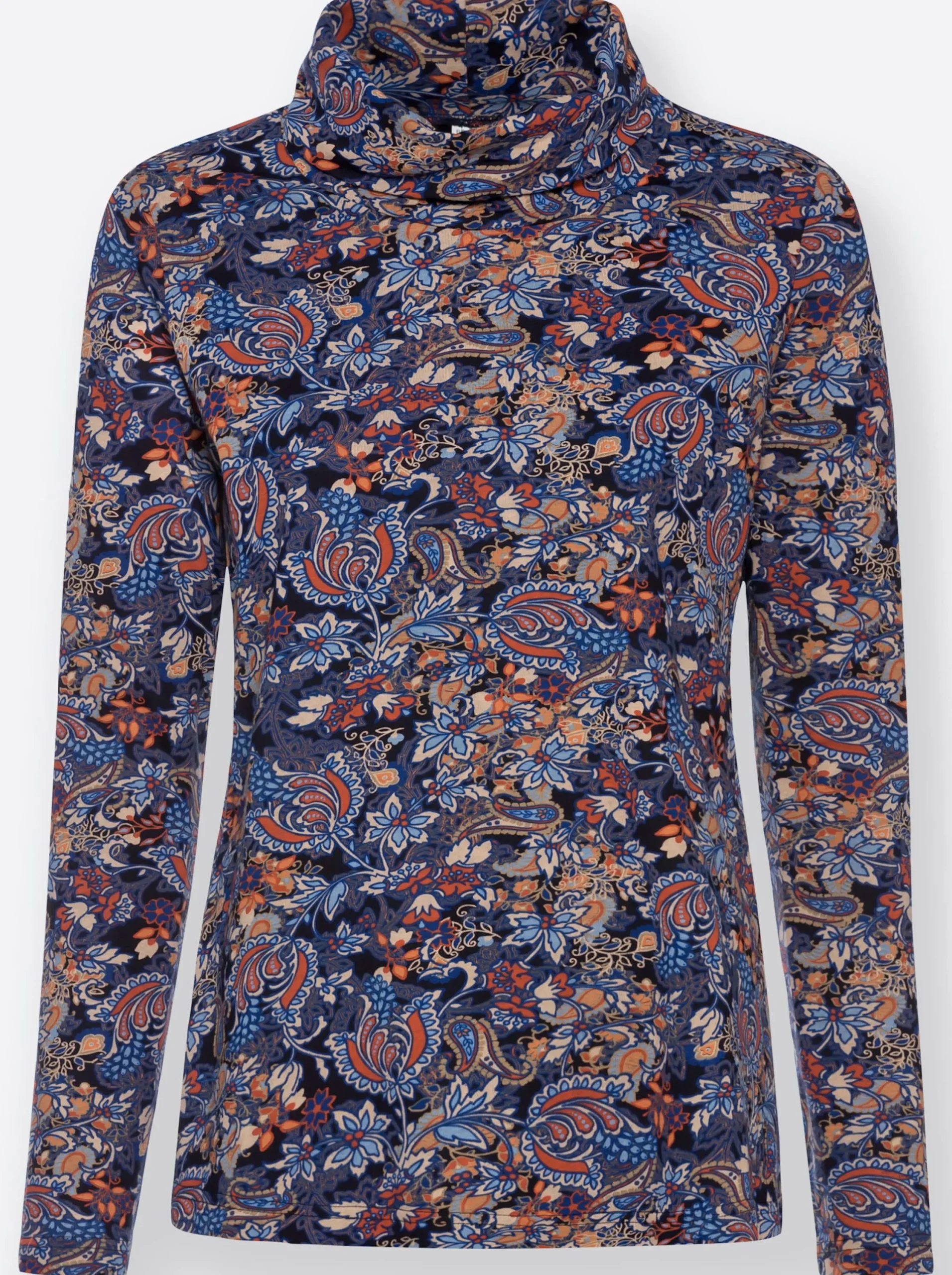 Shirts| Rollkragenshirt im floralen Druckmuster marine-terra-bedruckt
