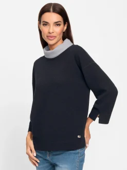 Pullover|heine Rollkragenshirt mit kontrastfarbener Innenseite marine
