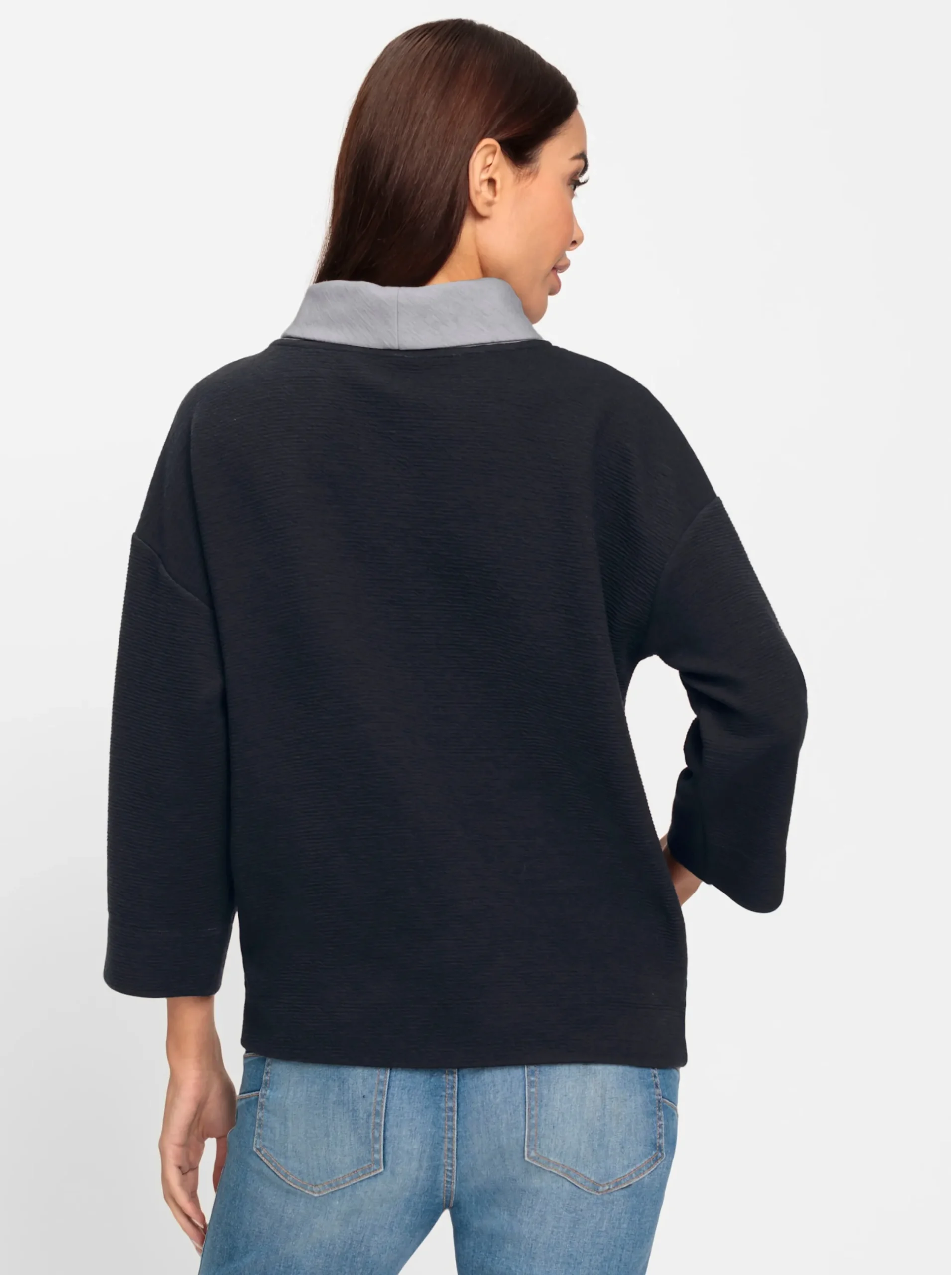 Pullover|heine Rollkragenshirt mit kontrastfarbener Innenseite marine
