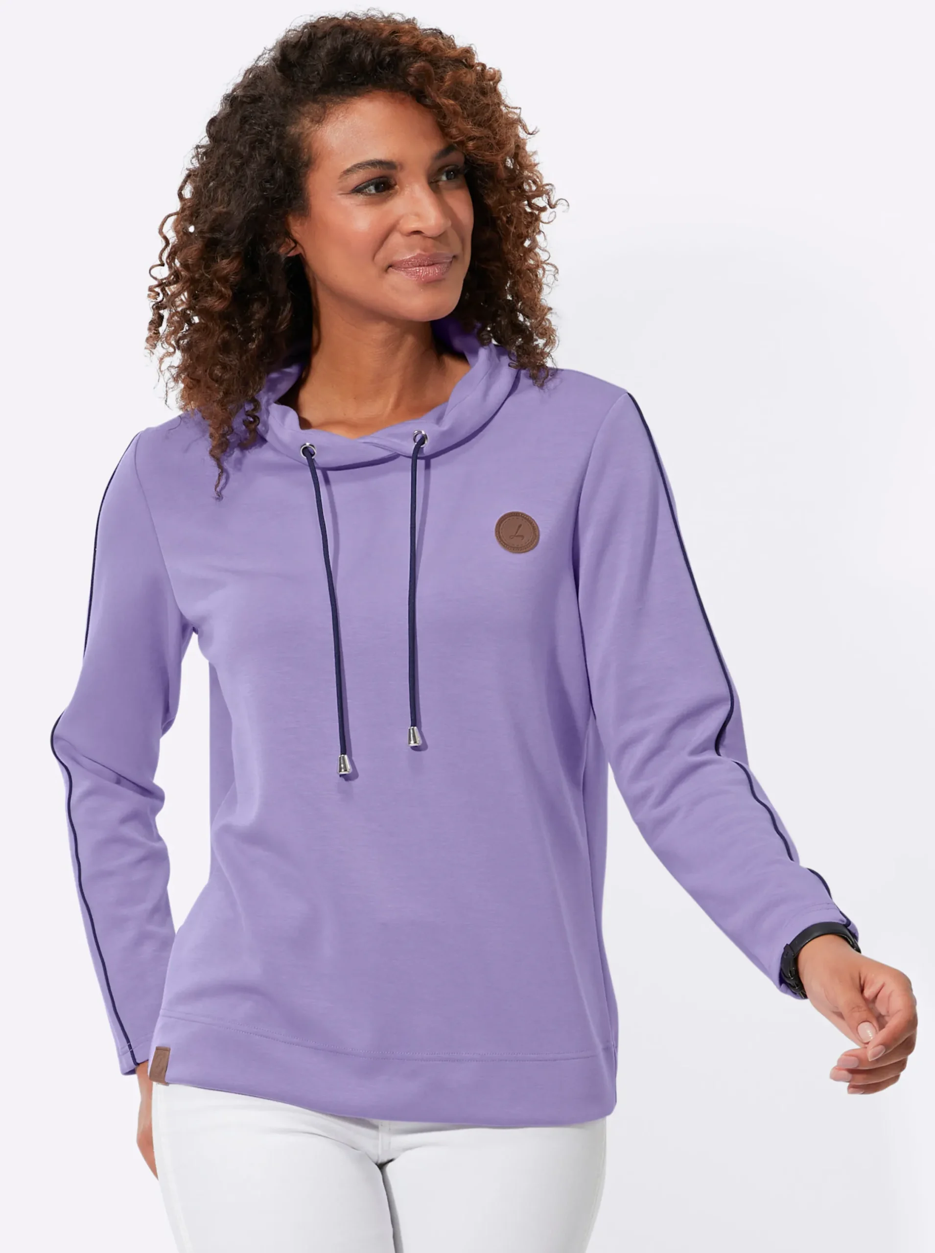 Shirts| Rollkragenshirt mit Kontrast-Paspeln lavendel