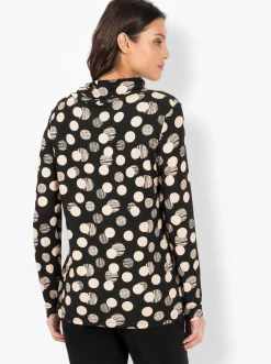 Shirts| Rollkragenshirt mit Punkte-Druckdessin schwarz-caramel-bedruckt