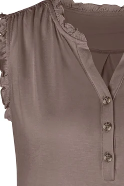 Blusen|LASCANA Rüschentop taupe-bedruckt,taupe-uni