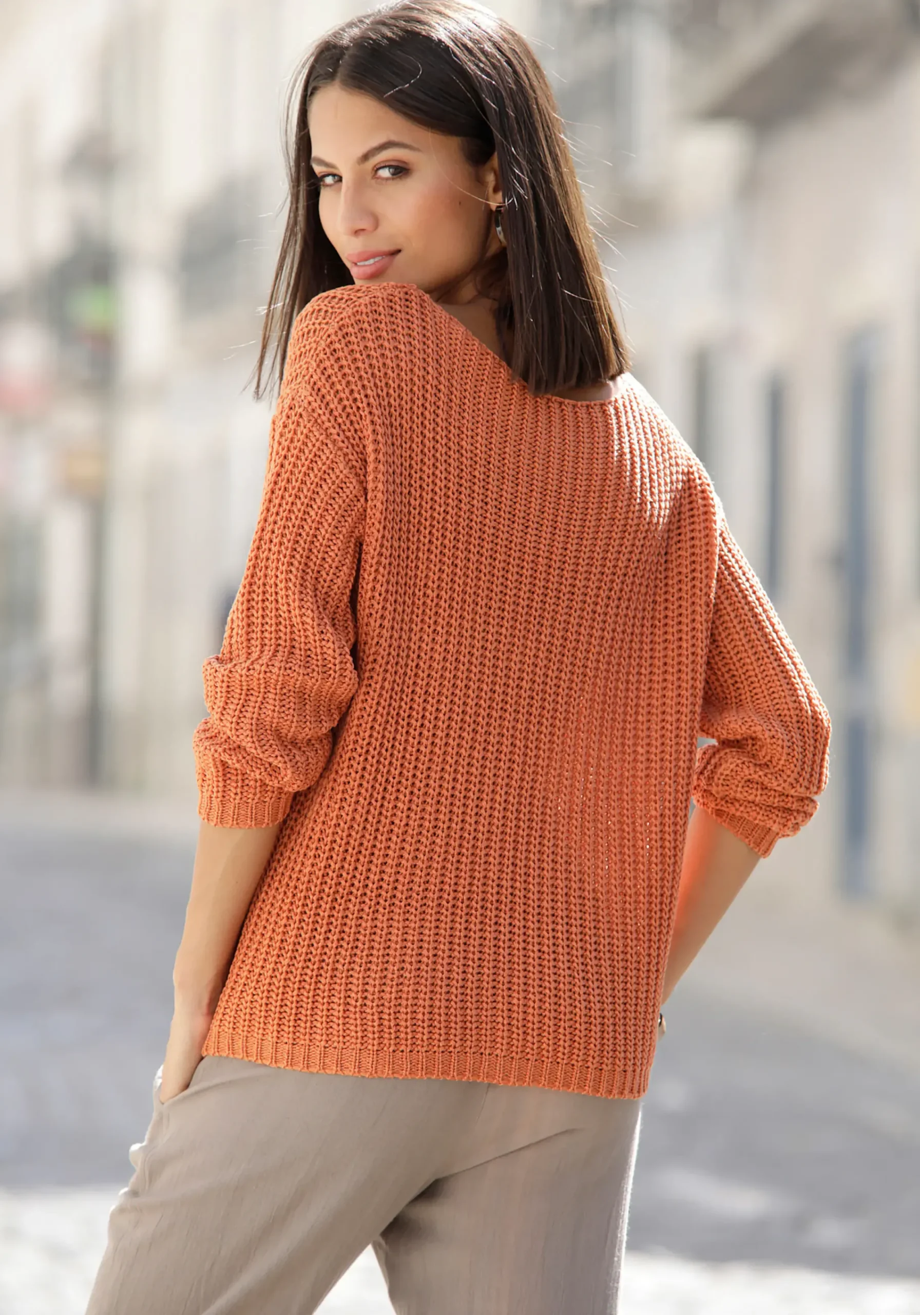 Pullover|LASCANA Rundhalspullover rostorange