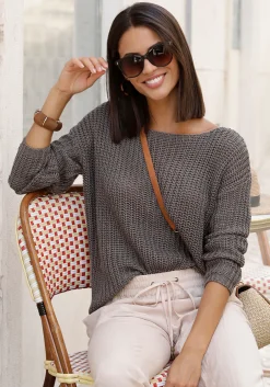 Strandmode|LASCANA Rundhalspullover khaki