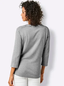 Pullover|CREATION L PREMIUM Rundhalspullover steingrau-meliert