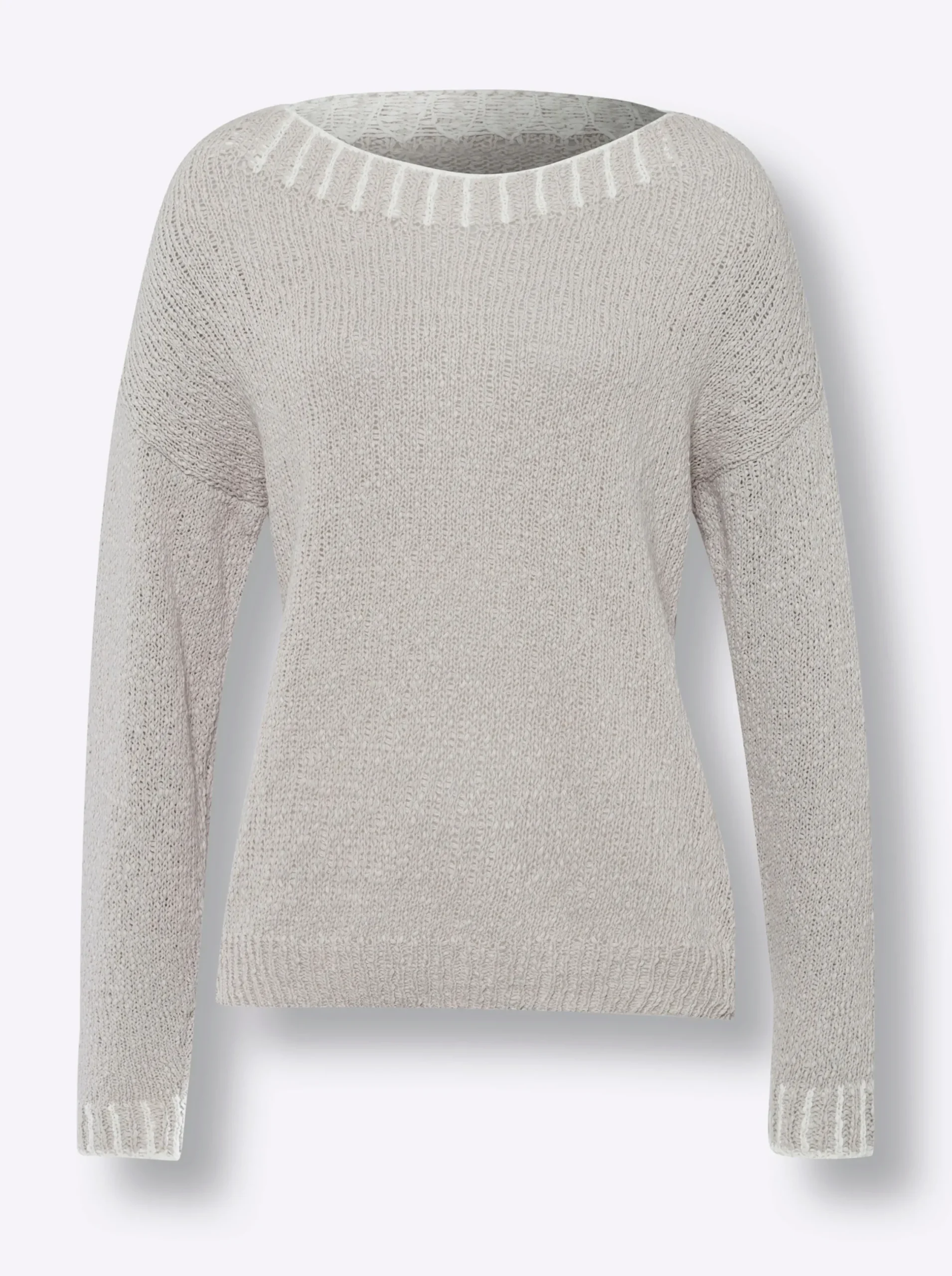 Pullover|heine Rundhalspullover hellgrau-weiß