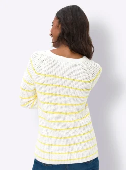 Pullover|heine Rundhalspullover zitrone-weiß-geringelt