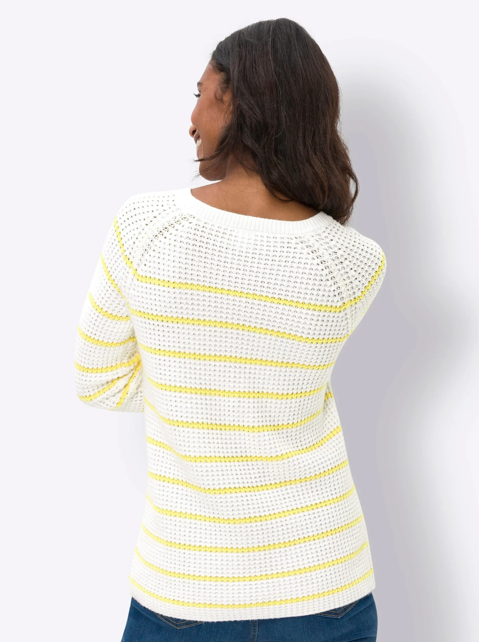 Pullover|heine Rundhalspullover zitrone-weiß-geringelt