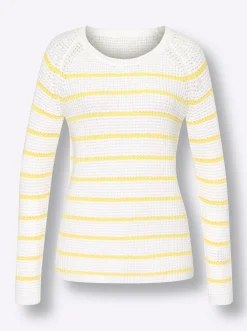 Pullover|heine Rundhalspullover zitrone-weiß-geringelt