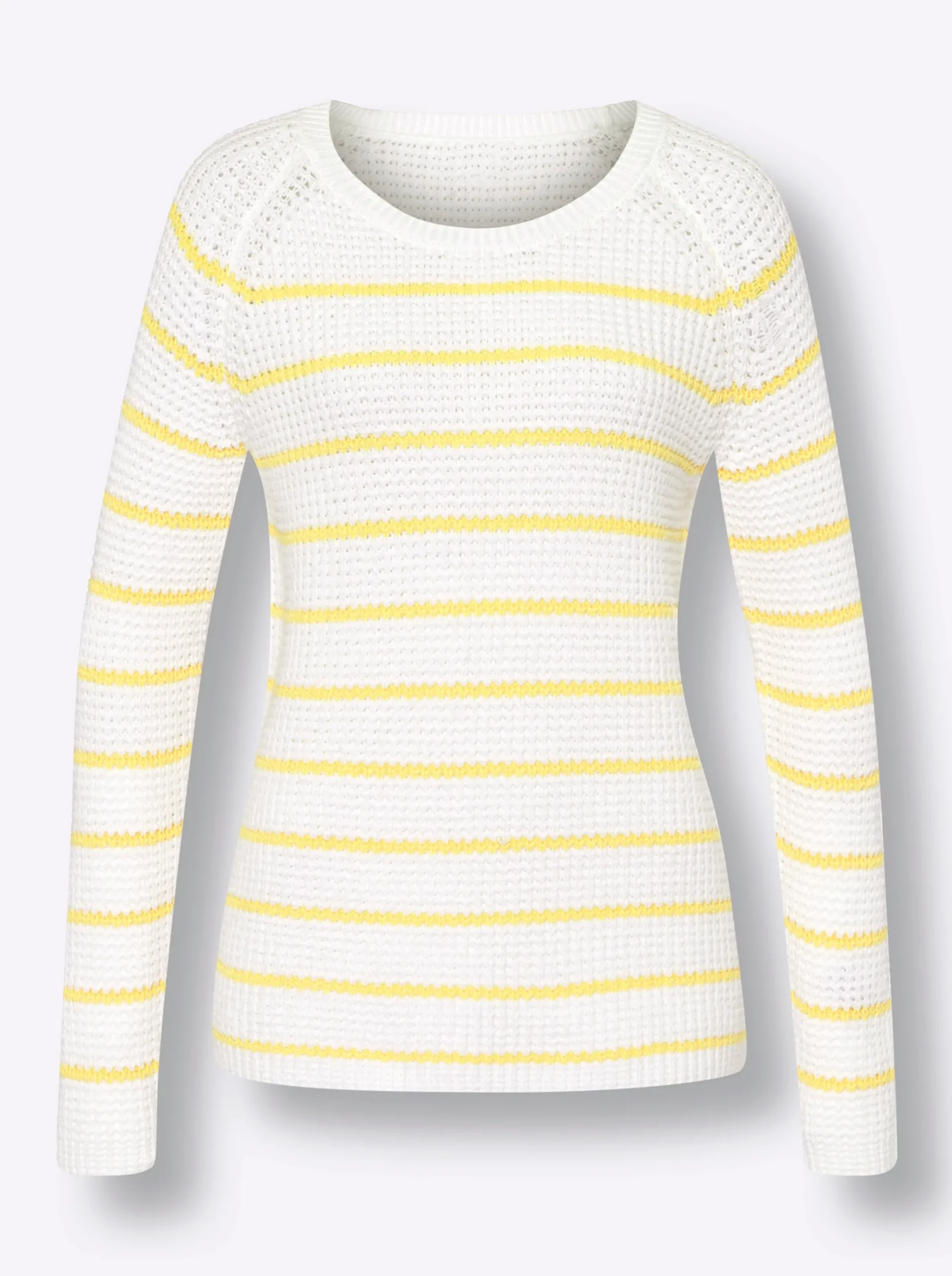 Pullover|heine Rundhalspullover zitrone-weiß-geringelt