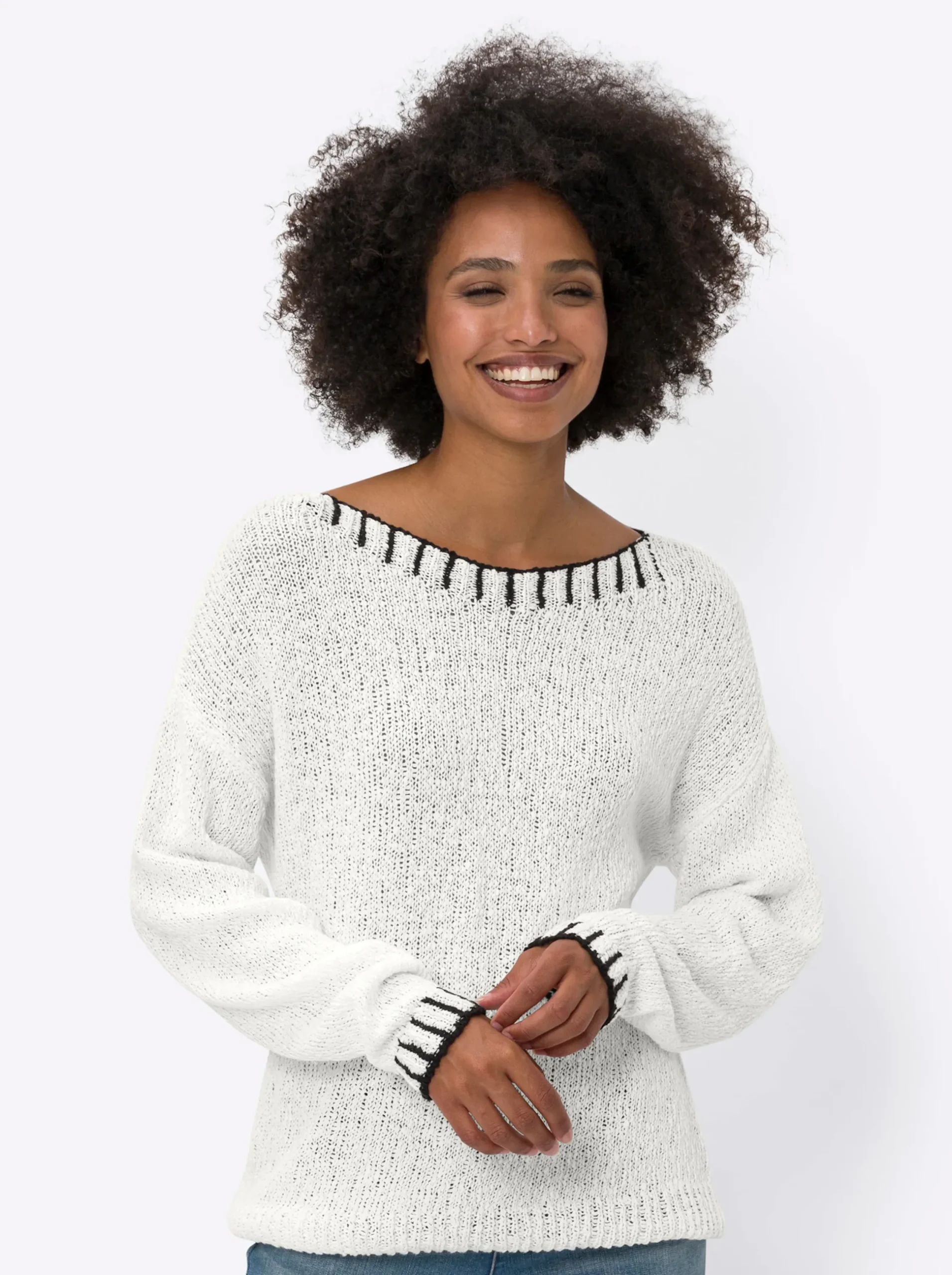 Pullover|heine Rundhalspullover ecru-schwarz