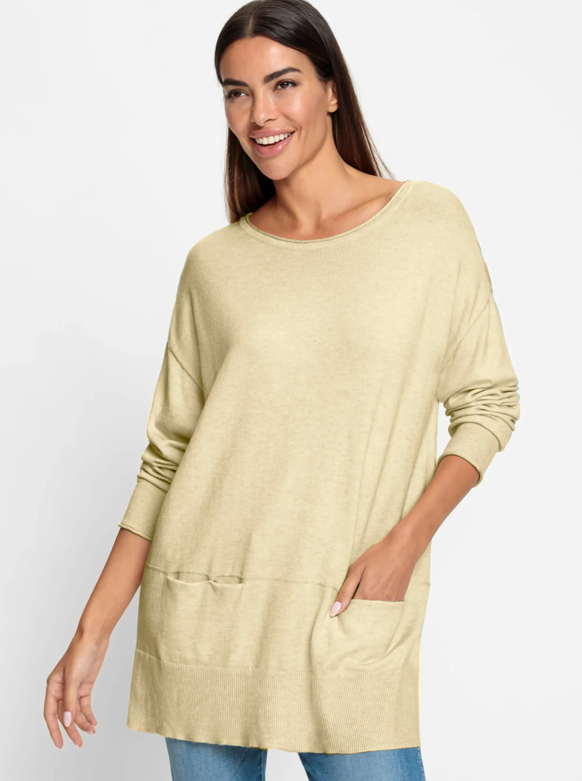 Pullover|heine Rundhalspullover vanille-ecru-meliert