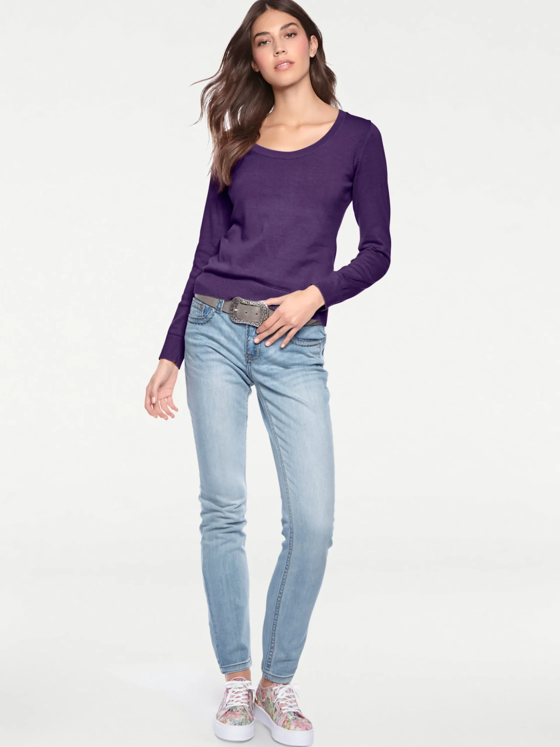 Basics|Pullover|heine Rundhalspullover aus Feinstrick pflaume