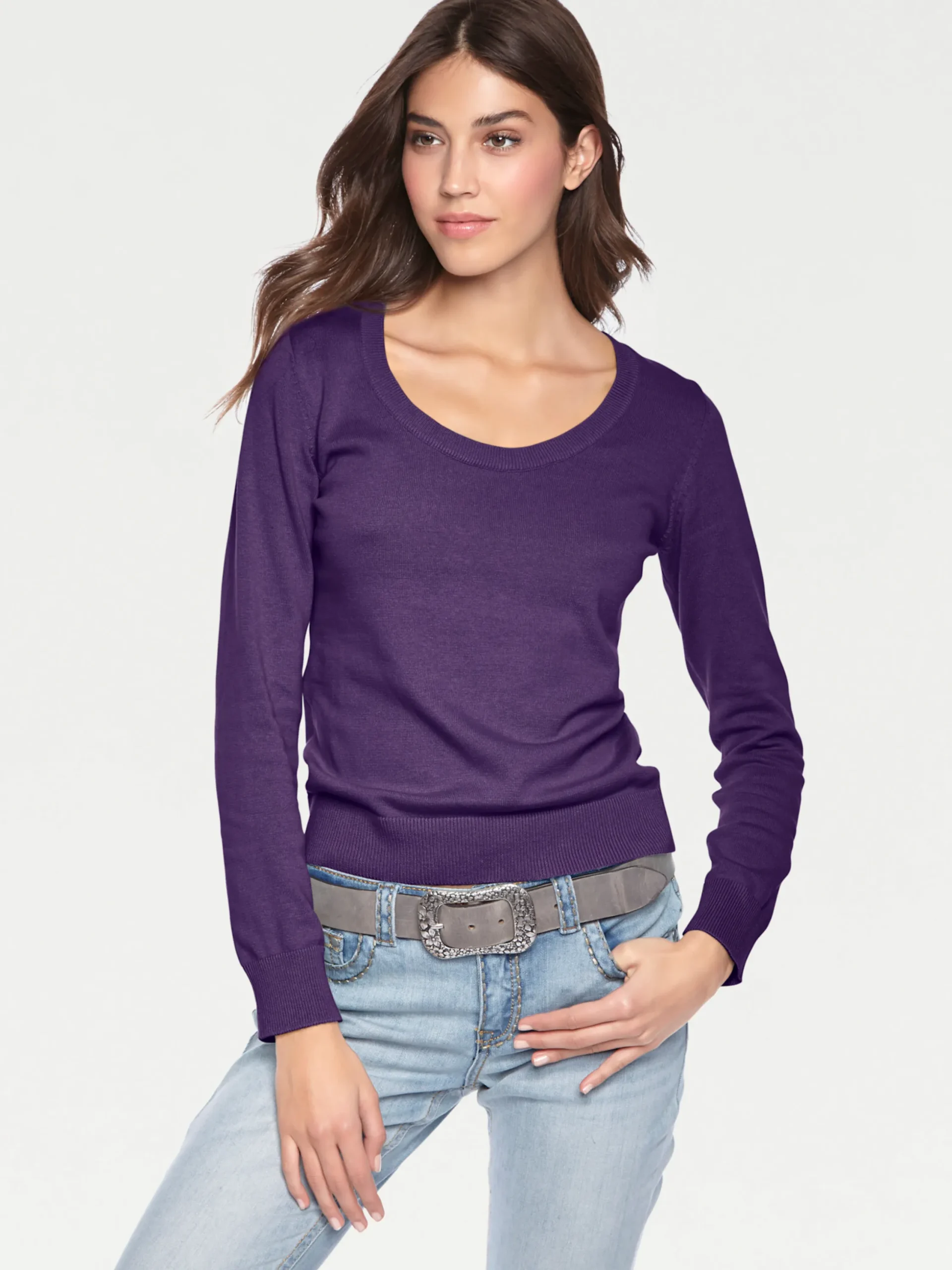 Basics|Pullover|heine Rundhalspullover aus Feinstrick pflaume