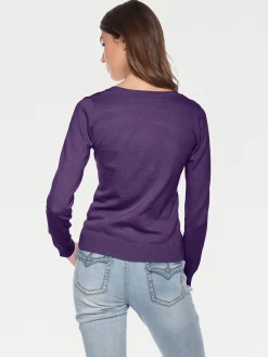 Basics|Pullover|heine Rundhalspullover aus Feinstrick pflaume