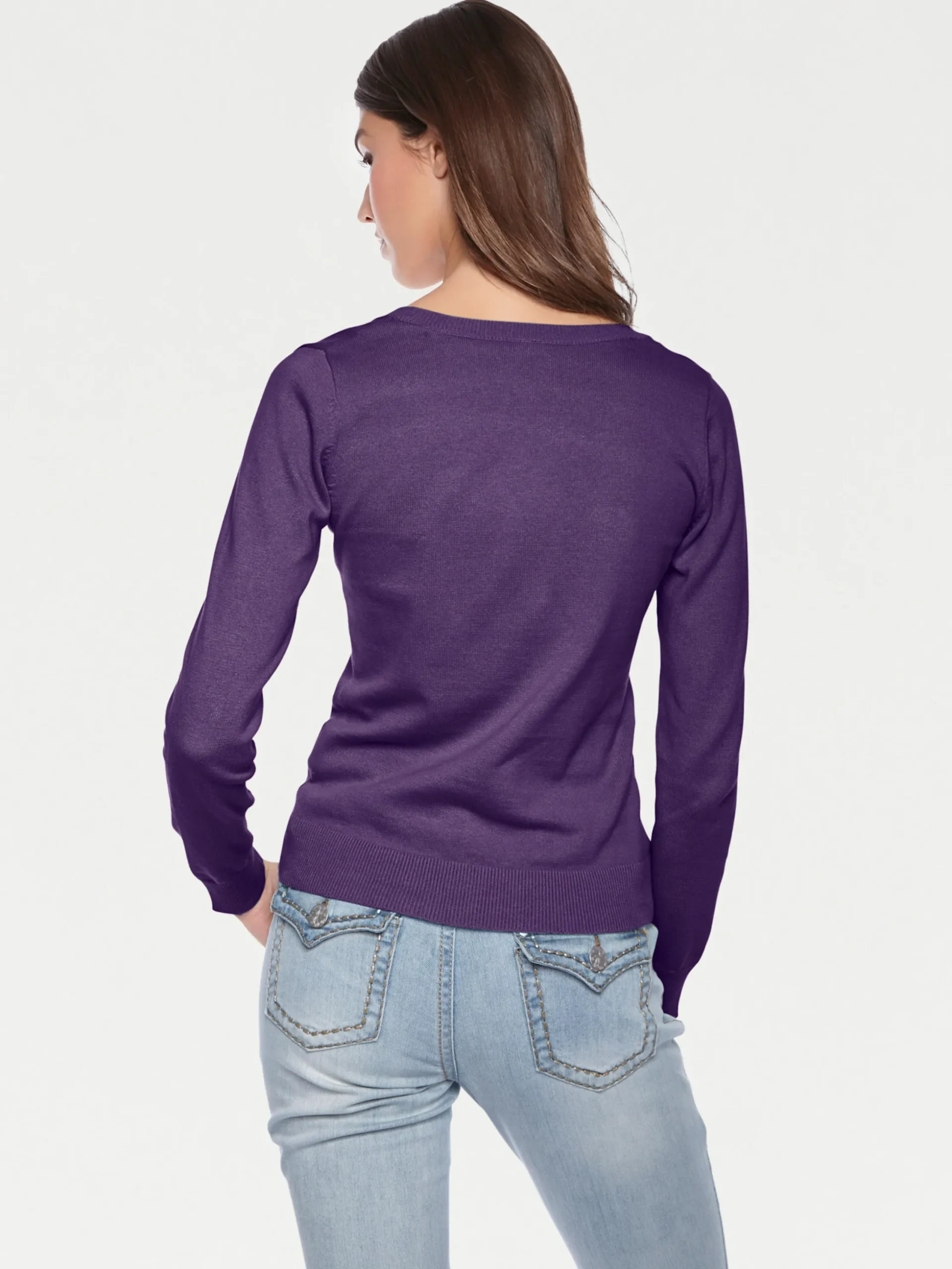 Basics|Pullover|heine Rundhalspullover aus Feinstrick pflaume