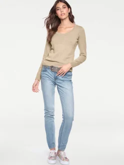 Pullover|heine Rundhalspullover aus Feinstrick beige