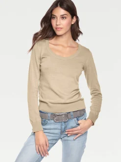 Pullover|heine Rundhalspullover aus Feinstrick beige
