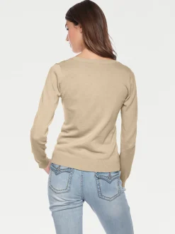 Pullover|heine Rundhalspullover aus Feinstrick beige