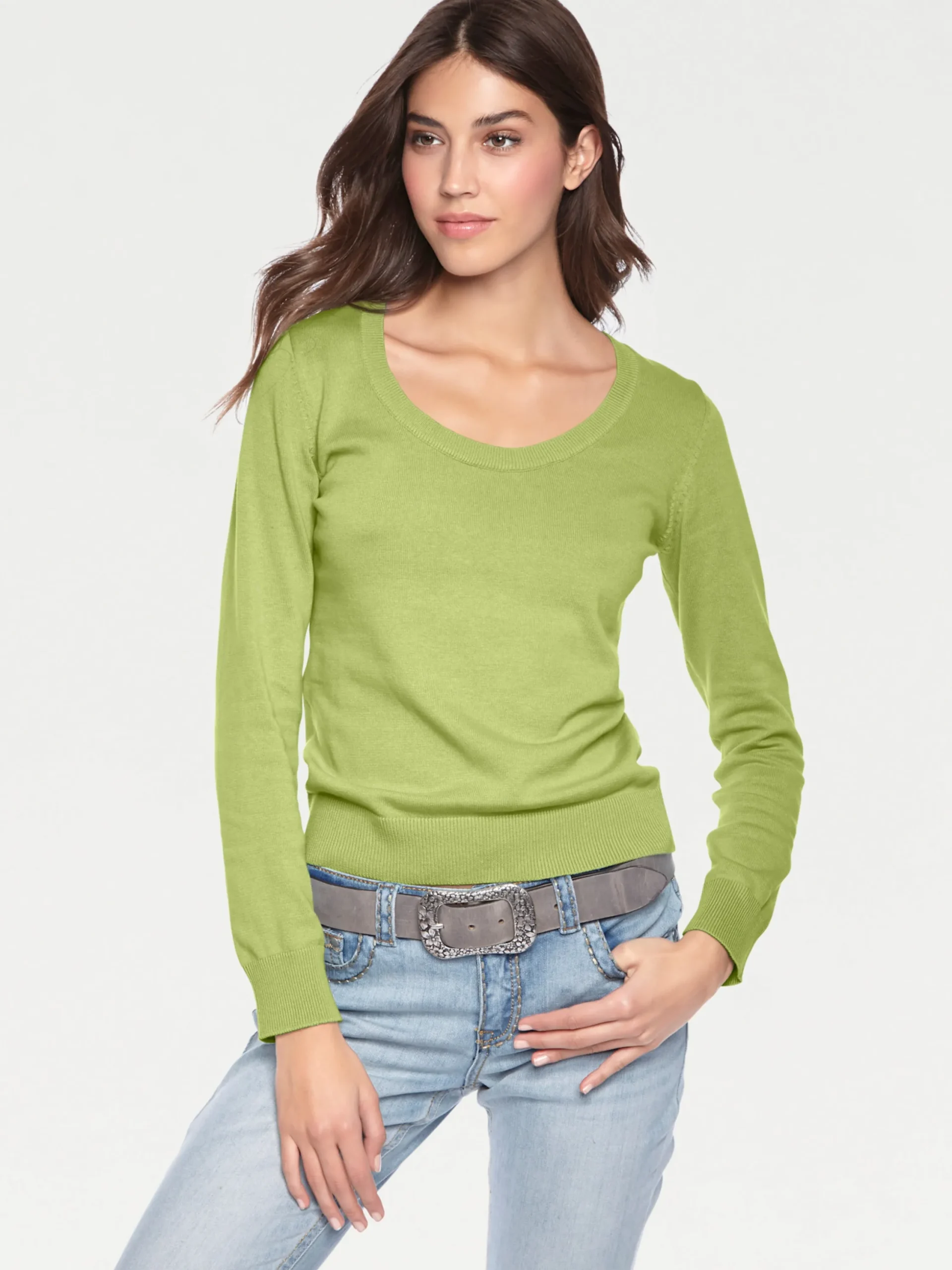 Basics|Pullover|heine Rundhalspullover aus Feinstrick kiwi